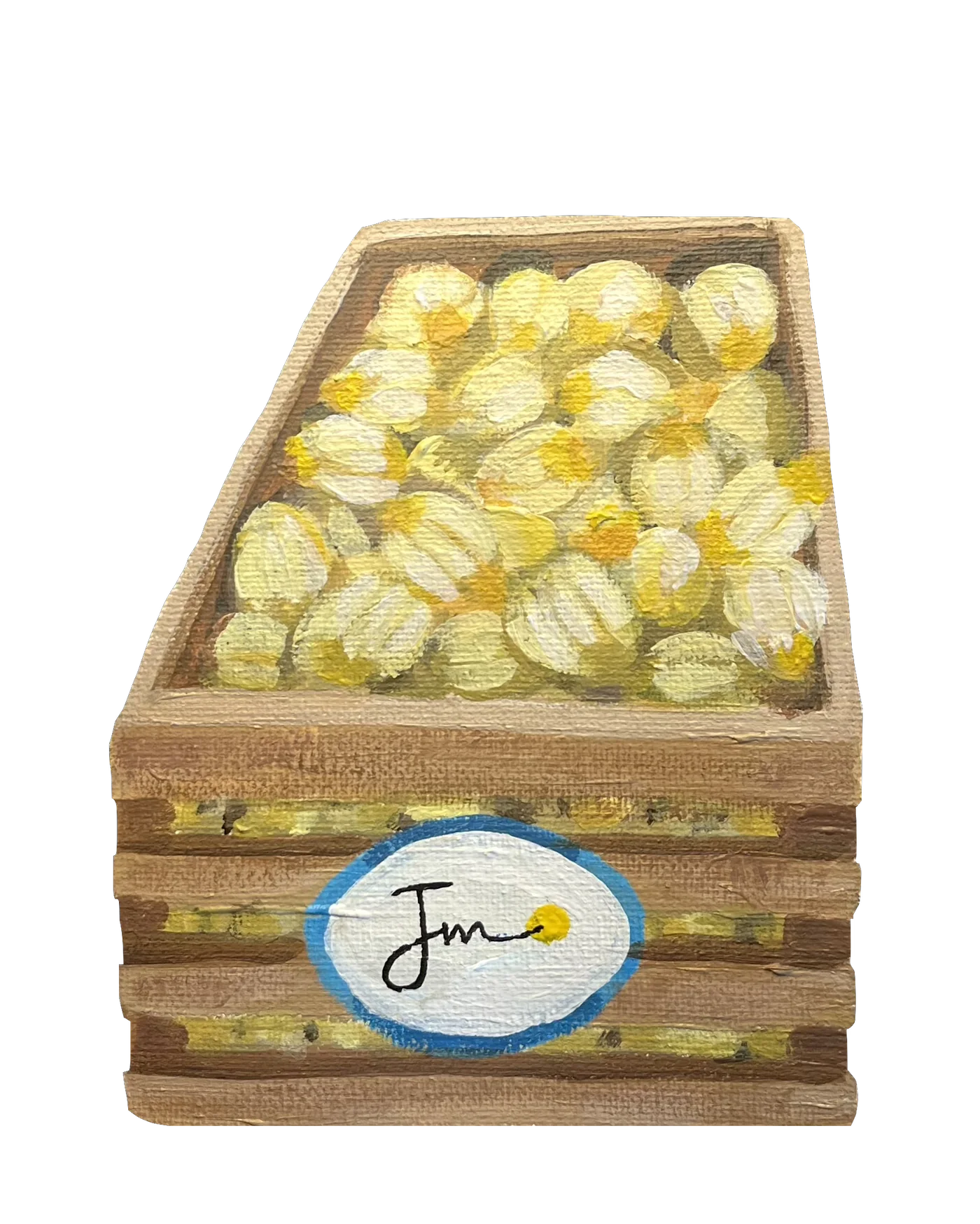 Handgeschilderde kist met citroenen en JM-label